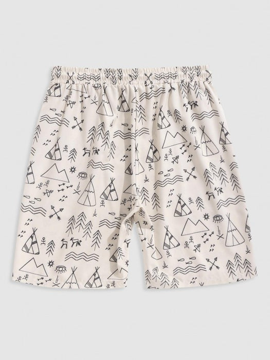 Geometric Pattern Short Sleeves Shirt And Shorts