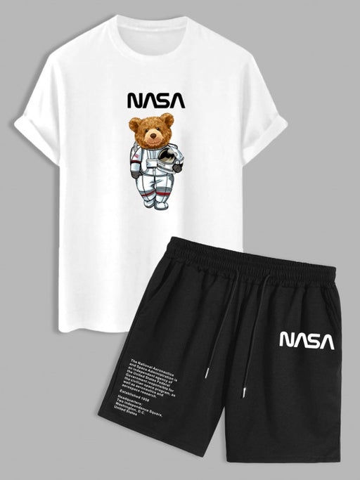 Bear Pattern T Shirt And Sweat Shorts - Grafton Collection