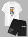 Bear Pattern T Shirt And Sweat Shorts - Grafton Collection