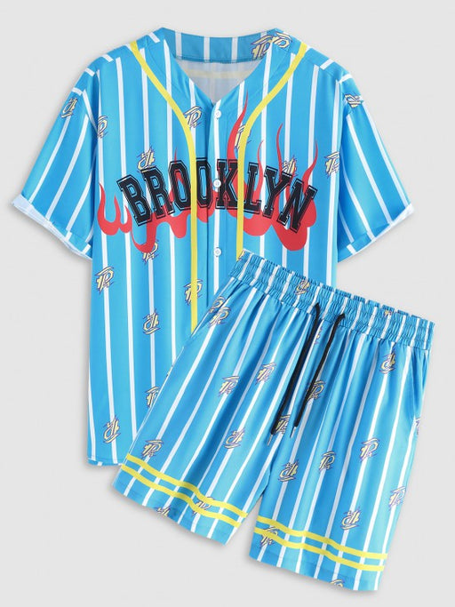 Fire Flame Striped Baseball Shirt And Shorts - Grafton Collection