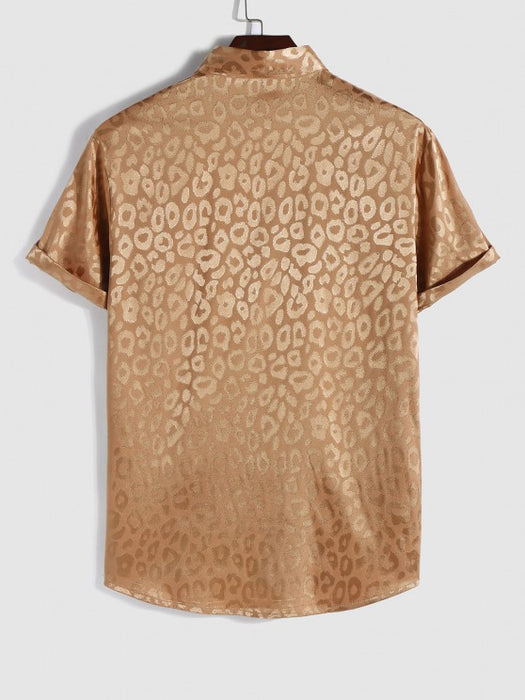 Silky Leopard Print Satin Short Sleeve Shirt - Grafton Collection