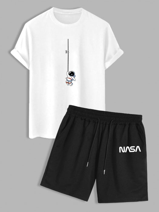 Graphic Printed T Shirt And Sweat Shorts