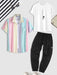 Astronaut Print T Shirt And Stripes Shirt And Cargo Pants Set - Grafton Collection
