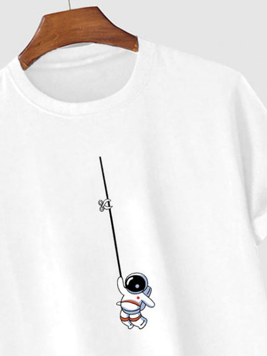 Astronaut Print T Shirt And Stripes Shirt And Cargo Pants Set