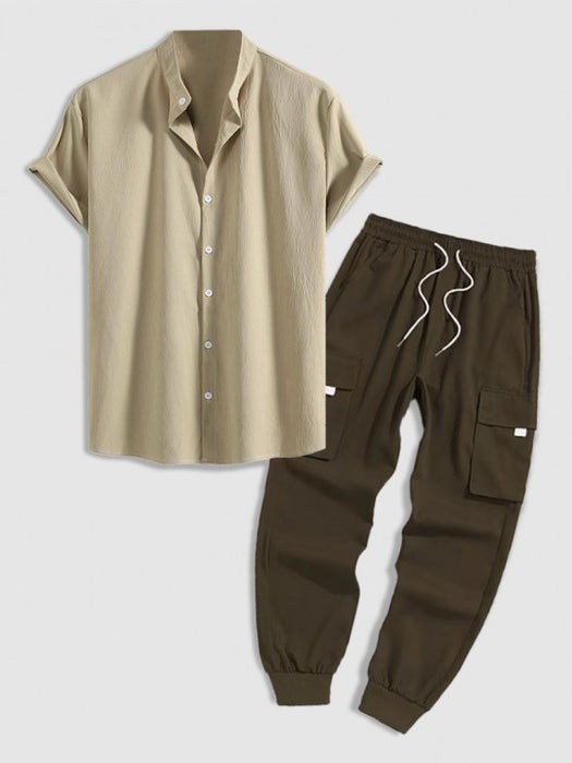 Stand Collar Shirt And Beam Pants Set - Grafton Collection