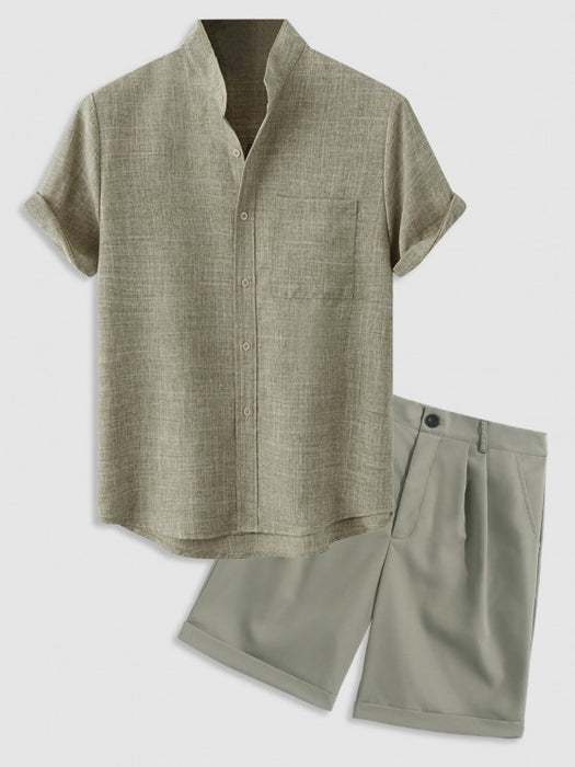 Textured Shirt And Suit Shorts