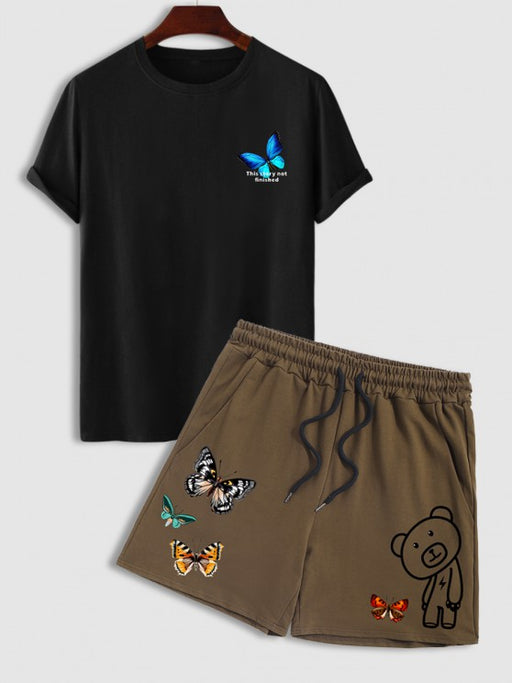 Slogan Butterfly Pattern T Shirt And Shorts - Grafton Collection