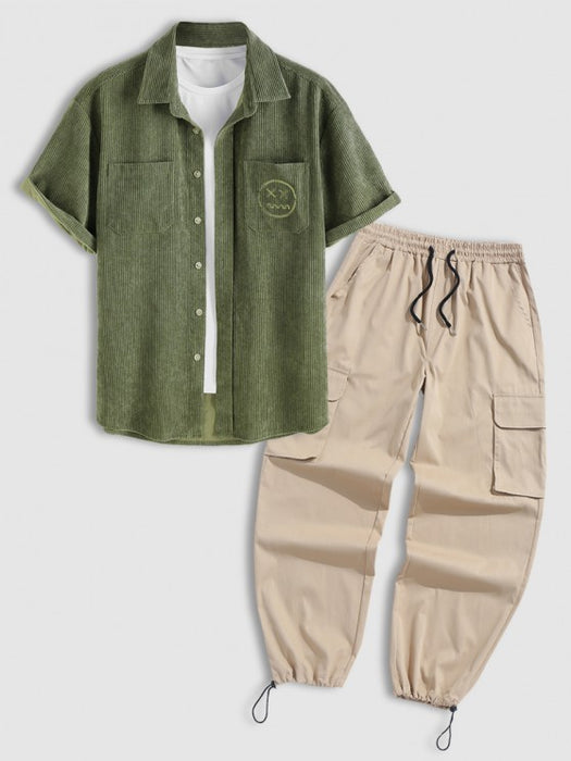 Embroidered Shirt And Cargo Pants Set