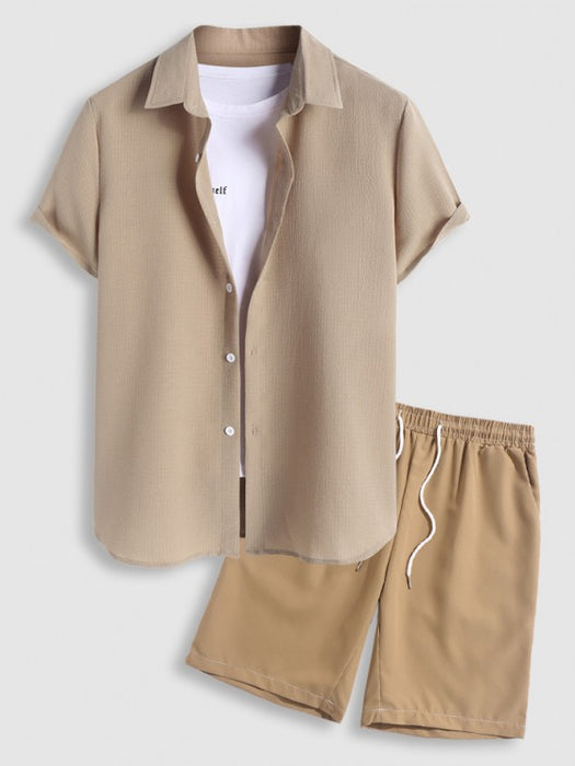 Textured Shirt And Casual Shorts Set - Grafton Collection