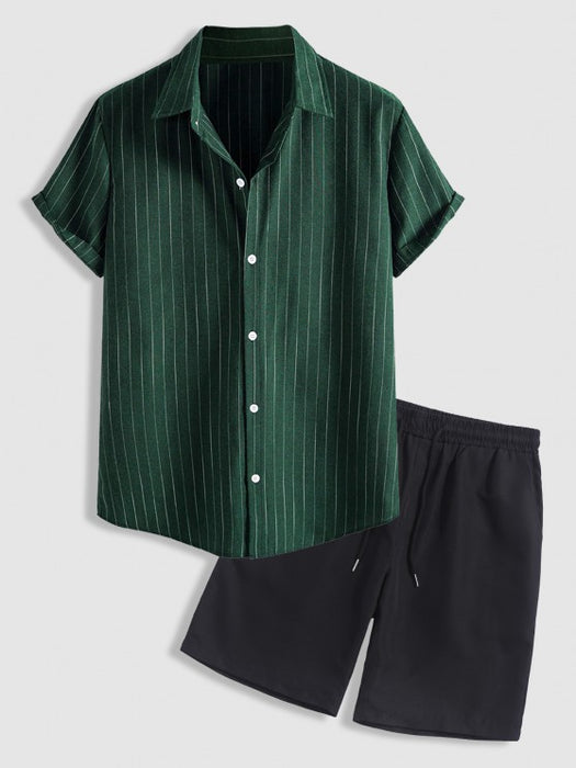 Striped Shirt And Basic Shorts Set