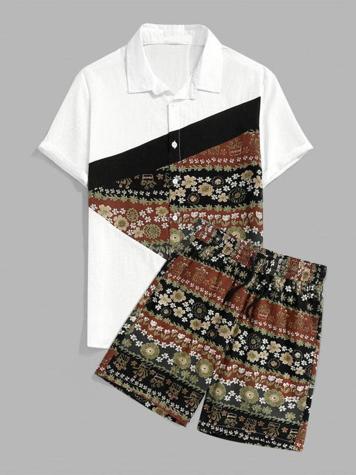 Floral Shirt And Drawstring Pockets Shorts Set - Grafton Collection