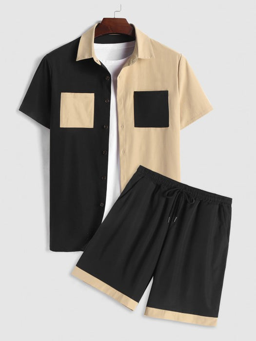 Front Pocket Short Sleeves Shirt And Shorts Set