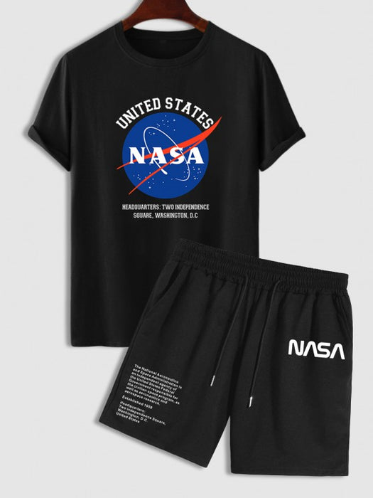 Letter Planet Printed T Shirt And Shorts Set