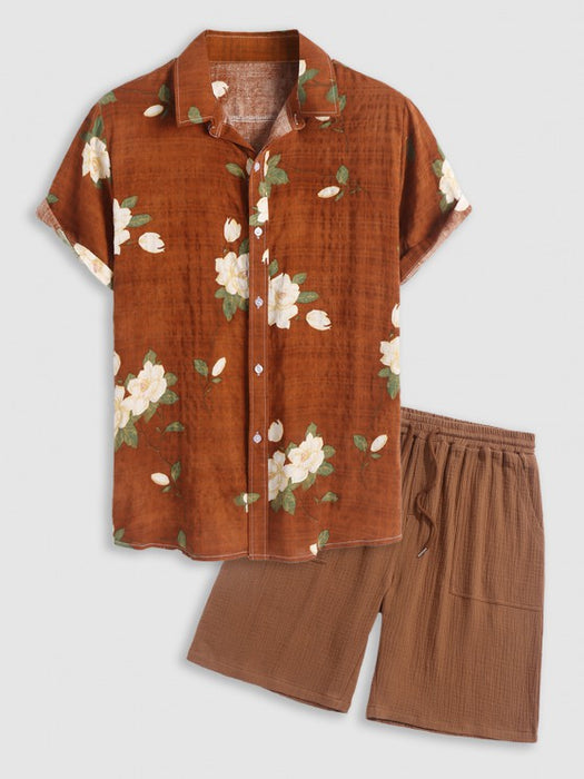 Flowers Pattern Shirt With Soft Textured Shorts