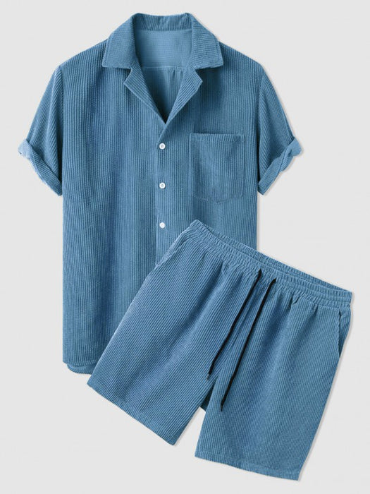 Corduroy Button Shirt And Shorts Set