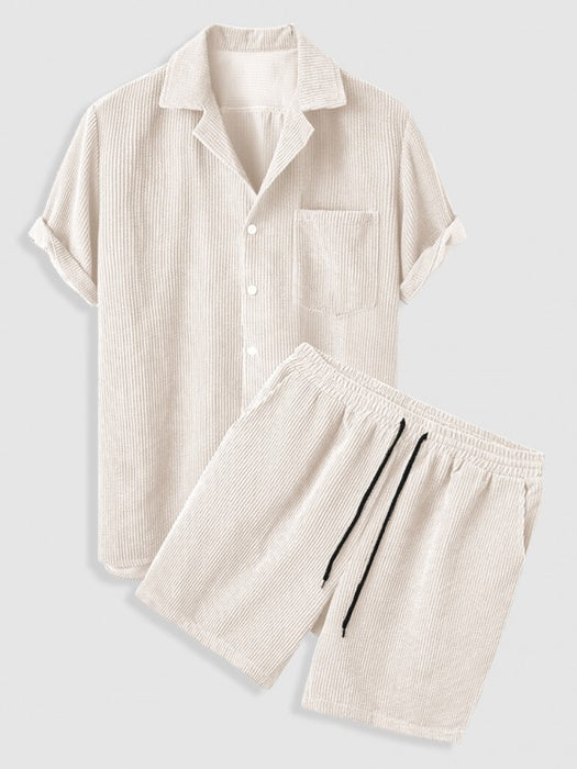 Corduroy Button Shirt And Shorts Set