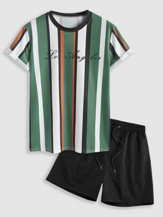 Striped Los Angeles Print T Shirt With Shorts - Grafton Collection