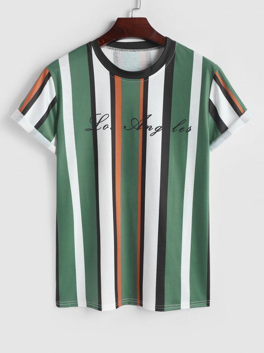 Striped Los Angeles Print T Shirt With Shorts - Grafton Collection