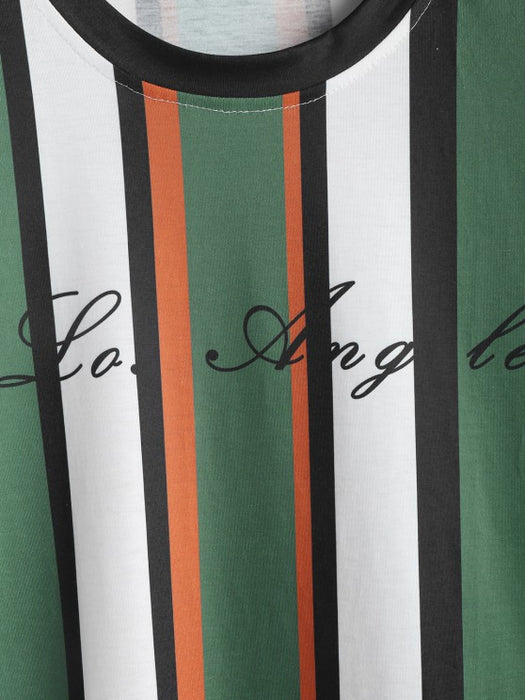 Striped Los Angeles Print T Shirt With Shorts - Grafton Collection