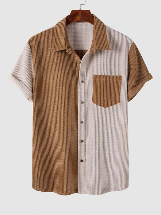 Front Pocket Corduroy Shirt And Shorts Set
