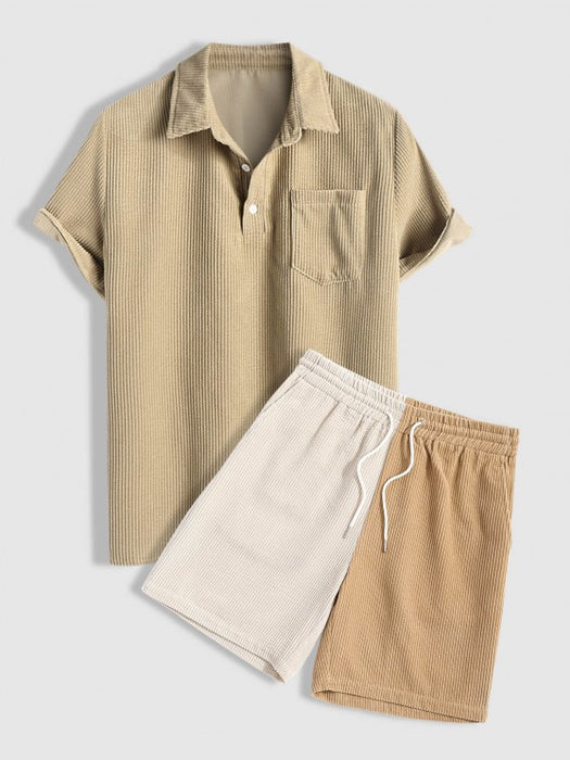 Polo Collared Corduroy Shirt And Shorts
