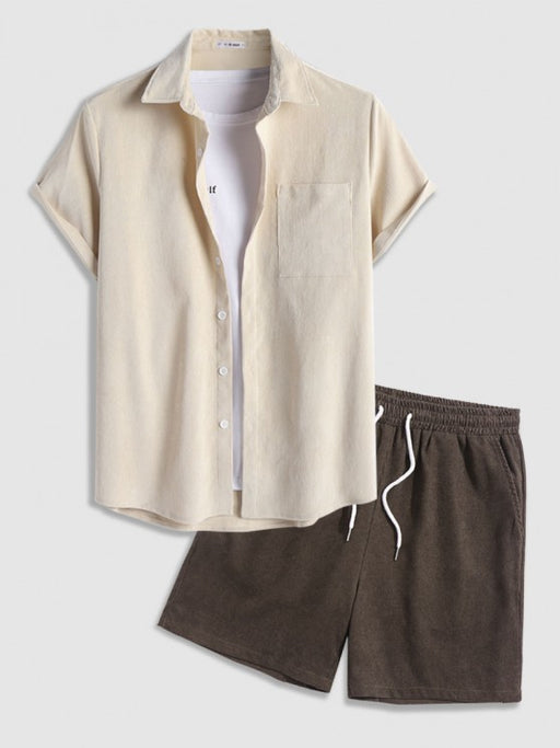 Front Pocket Shirt And Plain Corduroy Shorts Set - Grafton Collection