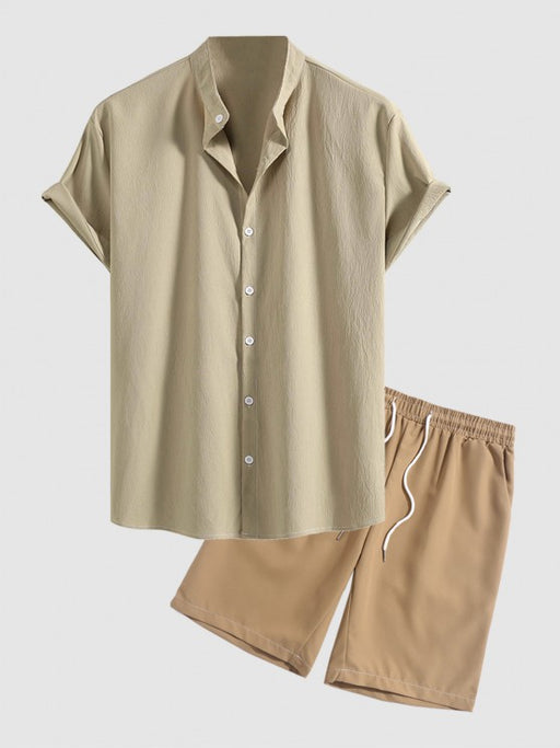 Stand Collar Shirt With Casual Shorts Set - Grafton Collection