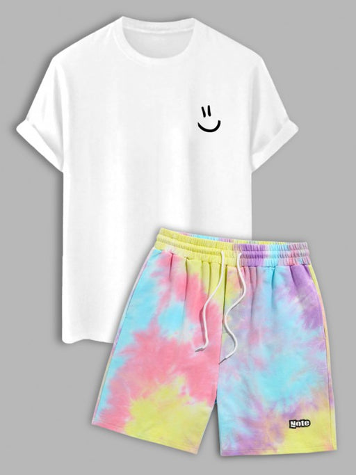 Printed Short Sleeves T Shirt and Tie Dye Shorts Set - Grafton Collection