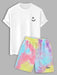 Printed Short Sleeves T Shirt and Tie Dye Shorts Set - Grafton Collection