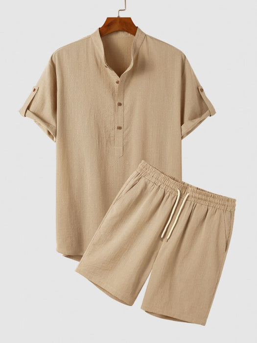 Half Button Shirt And Drawstring Shorts Set - Grafton Collection