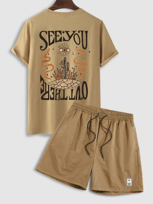 Letter Cactus Printed T Shirt And Shorts