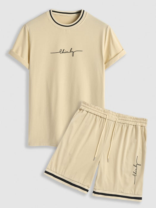 Letter Print T Shirt And Graphic Shorts Set - Grafton Collection