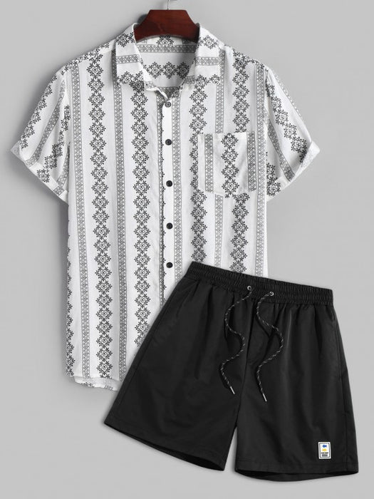 Printed Short Sleeves Shirt and Shorts Set