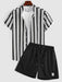 Striped Stand Collar Shirt And Shorts - Grafton Collection