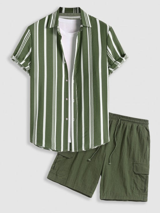 Striped Vacation Shirt And Cargo Shorts Set - Grafton Collection