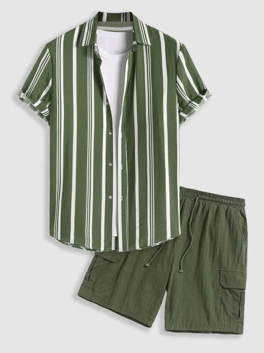 Striped Vacation Shirt And Cargo Shorts Set