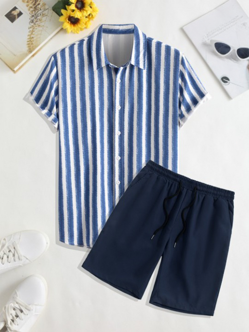 Watercolour Striped Pattern Shirt With Shorts - Grafton Collection