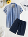 Watercolour Striped Pattern Shirt With Shorts - Grafton Collection