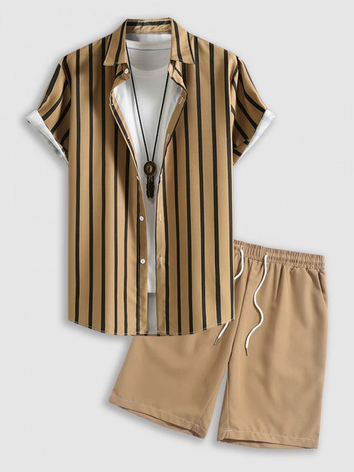 Button Up Striped Shirt And Casual Shorts - Grafton Collection