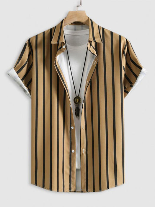 Button Up Striped Shirt And Casual Shorts - Grafton Collection