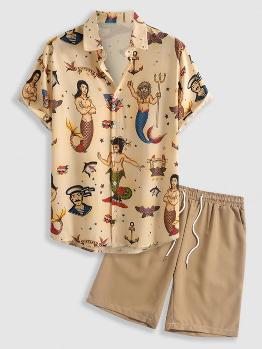 Vintage Shirt And Casual Shorts Set