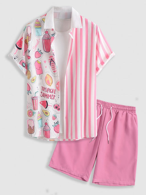 Cartoon Graphic Shirt And Striped Shorts Set - Grafton Collection