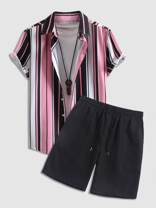 Stripes Short Sleeve Shirt And Shorts Set