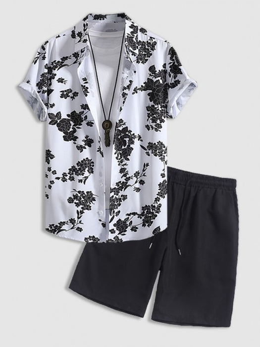 Floral Button Up Shirt With Casual Shorts Set
