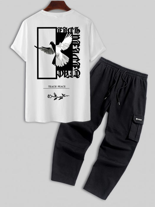 Pigeon Graphic Pattern T Shirt And Cargo Pants