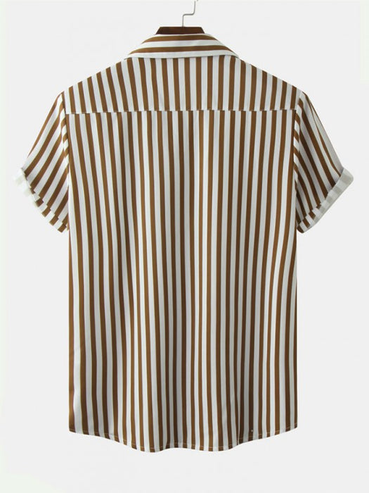 Vertical Striped Shirt And Pocket Plain Shorts Set