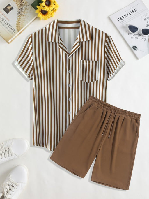 Vertical Striped Shirt And Pocket Plain Shorts Set - Grafton Collection