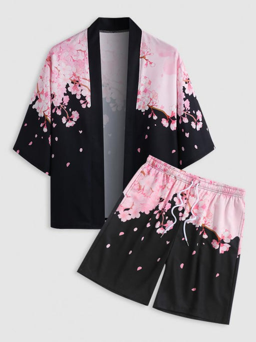 Floral Printed Front Kimono And Beach Shorts - Grafton Collection
