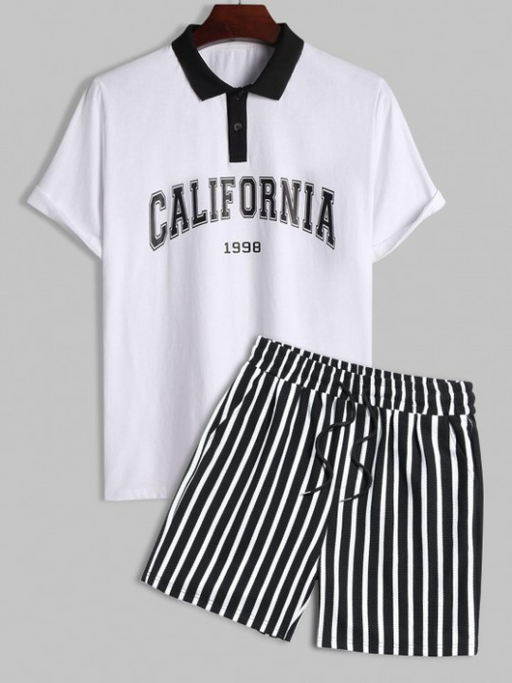 Polo Collared T-shirt And Striped Shorts - Grafton Collection