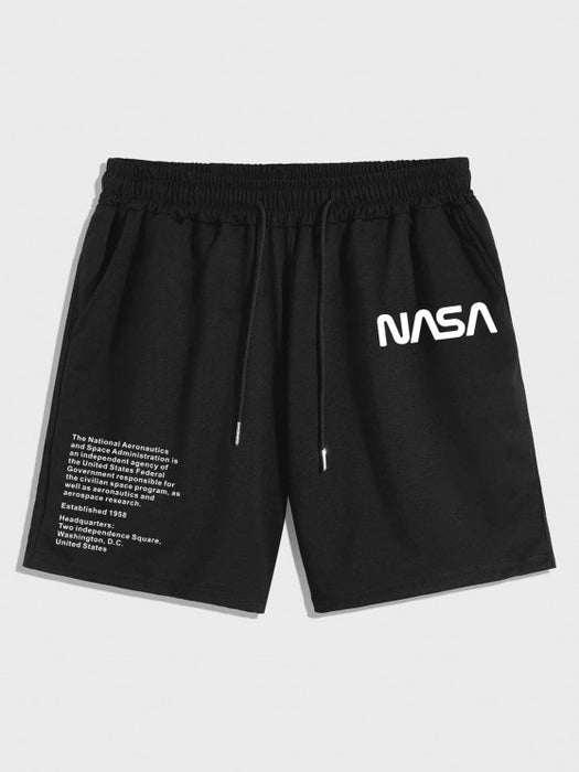 Graphic Astronaut Print T Shirt And Letter Shorts Set